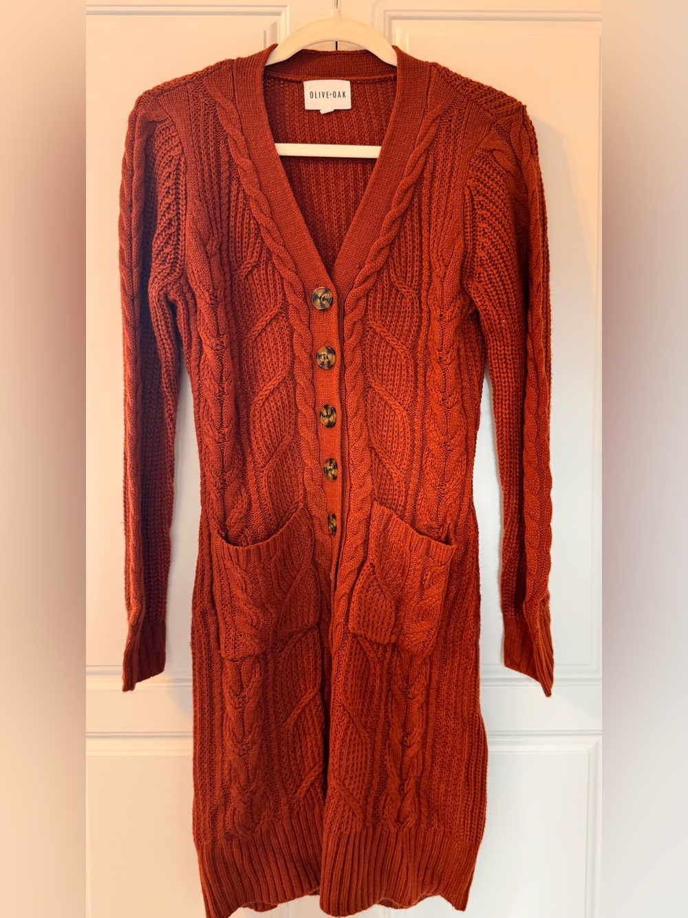 Olive + Oak Rust Orange Cable Knit Duster Cardigan Sweater Size S